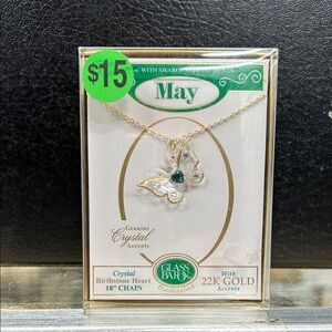 May Crystal Birthstone Heart with 22k Gold Accents 18” Chain Necklace